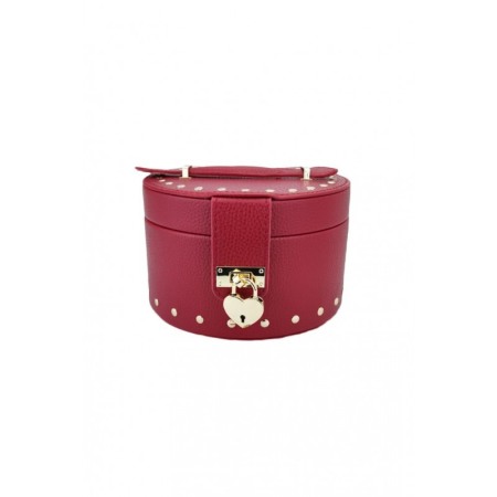 Cutie de bijuterii din piele ecologica, eleganta,ovala,compartimentata,stil cufar, contine lacat si cheie, culoare rosie, doty [1]