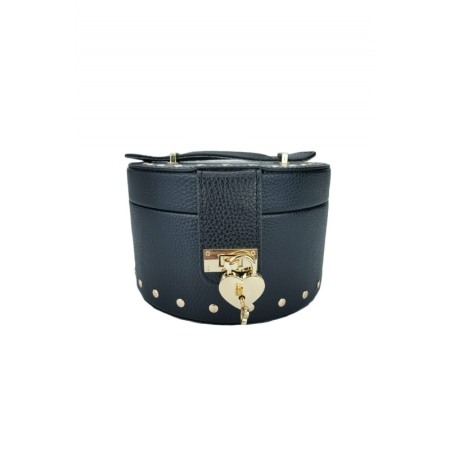 Cutie de bijuterii din piele ecologica, eleganta,ovala,stil cufar, contine lacat si cheie, culoare neagra, doty [2]