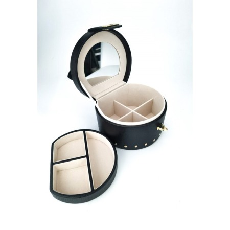 Cutie de bijuterii din piele ecologica, eleganta,ovala,stil cufar, contine lacat si cheie, culoare neagra, doty [0]