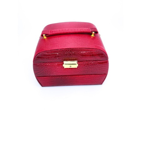 Cutie de bijuterii din piele ecologica tip croco, eleganta, compartimentata pe 3 nivele,contine si cheita, rosu, doty [5]