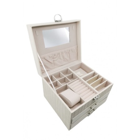 Organizatoare pentru ceasuri si bijuterii - Cutie de bijuterii Karita, din piele ecologica tip croco,inchidere cu cheita, 23x20x15 cm, bej, Doty