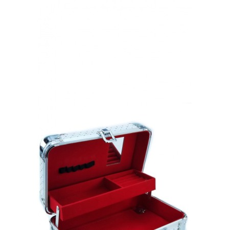 Cutie de bijuterii Kate , tip servieta, din material de calitate,usor de transportat,detalii argintii,2 nivele, 2 cheite,model l [1]