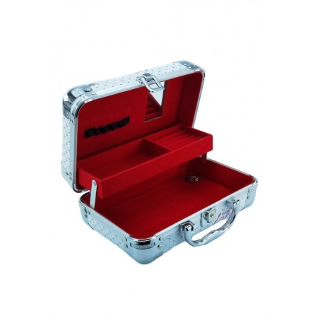Pentru ea - Cutie de bijuterii Kate , tip servieta, din material de calitate,usor de transportat,detalii argintii,2 nivele, 2 cheite,model l