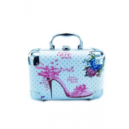 Cutie de bijuterii Kate , tip servieta, din material de calitate,usor de transportat,detalii argintii,2 nivele, 2 cheite,model l [4]