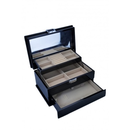 Cutie de bijuterii Luxurious din lemn de calitate, dispusa pe 3 nivele ,contine oglinda interioara, negru,30 cm, doty [0]