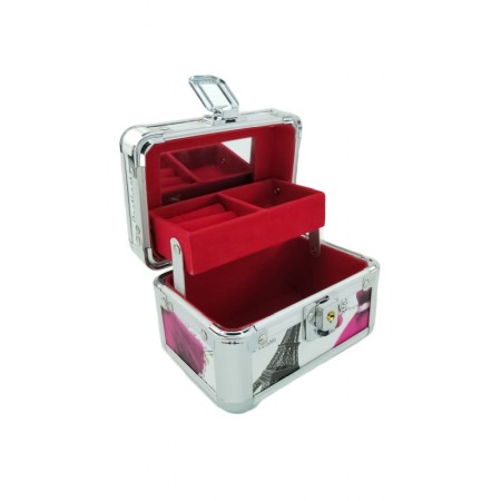 Organizatoare pentru ceasuri si bijuterii - Cutie de bijuterii Middle Trunk Paris  din material de calitate,usor de transportat,detalii argintii,2 nivele, 2 cheite,multicol