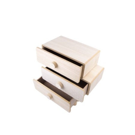 Cutie de bijuterii Pallas din lemn, cu 3 sertare spatioase, rustic, asimetrica, 31 x 30 cm, bej, Doty® [3]