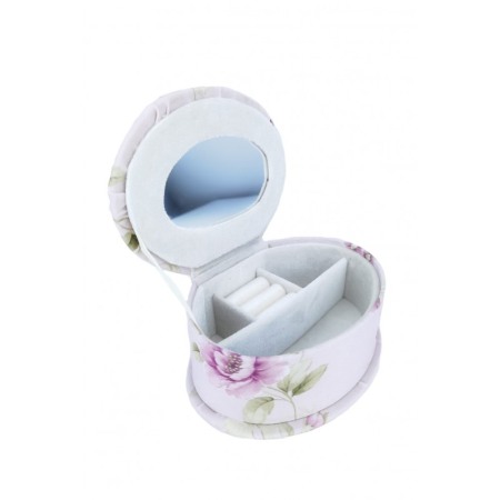 Organizatoare pentru ceasuri si bijuterii - Cutie de bijuterii Rosy, eleganta, cu aplicatii argintii si aurii, ovala,deschidere cu capac, oglinda, 20 cm,multicolor, doty