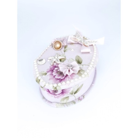 Cutie de bijuterii Rosy, eleganta, cu aplicatii argintii si aurii, ovala,deschidere cu capac, oglinda, 20 cm,multicolor, doty [1]