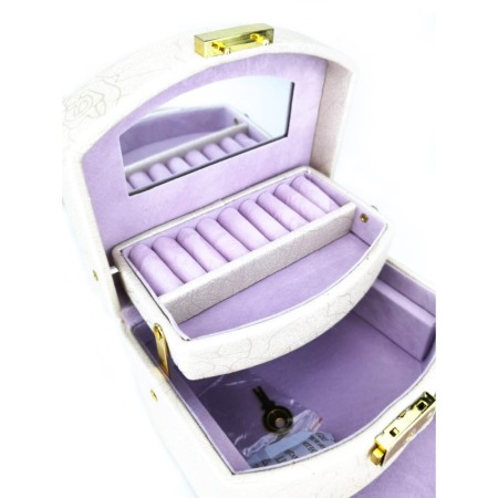 Cutie de bijuterii Secret Rose din piele ecologica sidefata, eleganta,stil cufar, contine cheie,detalii trandafiri, culoare crem [2]