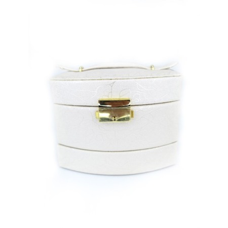 Cutie de bijuterii Secret Rose din piele ecologica sidefata, eleganta,stil cufar, contine cheie,detalii trandafiri, culoare crem [1]