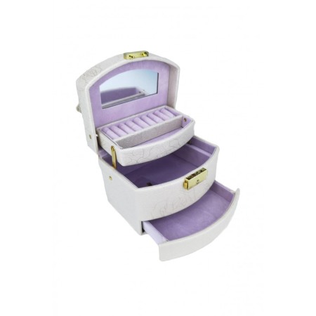 Cutie de bijuterii Secret Rose din piele ecologica sidefata, eleganta,stil cufar, contine cheie,detalii trandafiri, culoare crem [3]