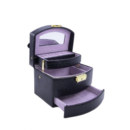Organizatoare pentru ceasuri si bijuterii - Cutie de bijuterii Selene, din piele ecologica tip croco, eleganta, compartimentata,contine oglinda interioara,pe 3 niveluri,cul