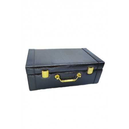 Cutie de bijuterii Snake Skin, din piele ecologica, eleganta,stil cufar,detalii aurii, maner, 2 nivele,culoare negru,33 cm, doty [4]