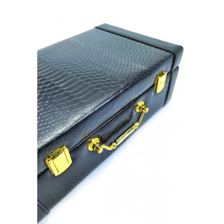Cutie de bijuterii Snake Skin, din piele ecologica, eleganta,stil cufar,detalii aurii, maner, 2 nivele,culoare negru,33 cm, doty [2]