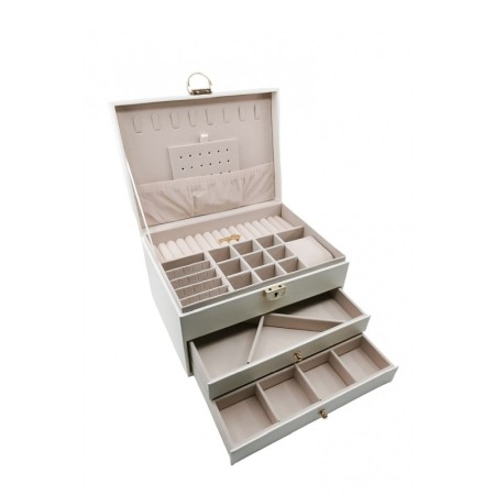 Cutie de bijuterii Valerie, piele ecologica, cu sertare si compartimente, cu cheita, 23x17x14 cm, alb, Doty® [1]