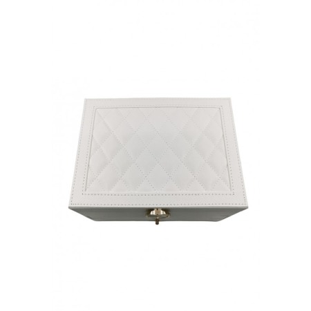 Cutie de bijuterii Valerie, piele ecologica, cu sertare si compartimente, cu cheita, 23x17x14 cm, alb, Doty® [5]