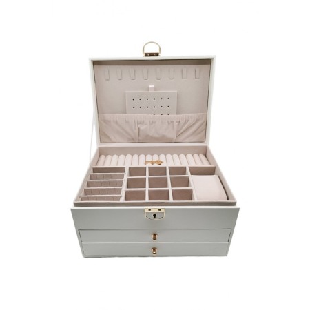 Cutie de bijuterii Valerie, piele ecologica, cu sertare si compartimente, cu cheita, 23x17x14 cm, alb, Doty® [2]