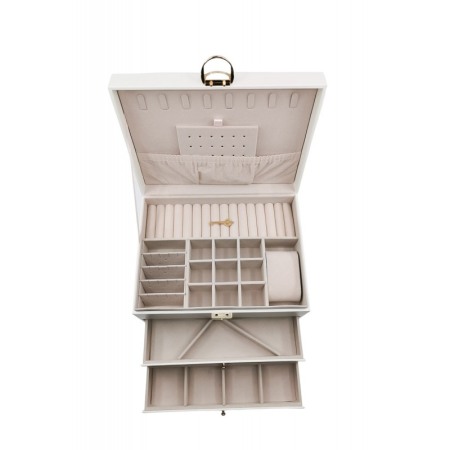 Cutie de bijuterii Valerie, piele ecologica, cu sertare si compartimente, cu cheita, 23x17x14 cm, alb, Doty® [4]