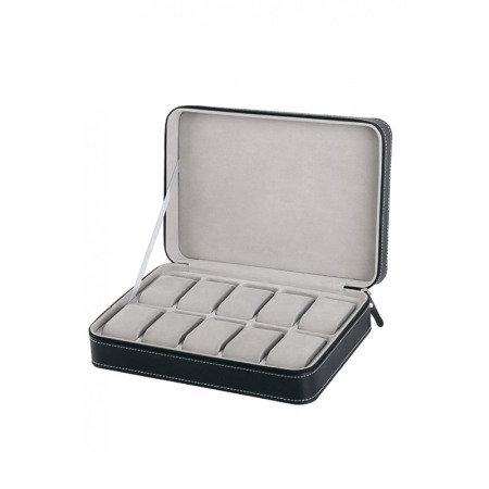 CUTII SI ORGANIZATORE - Cutie de ceasuri din piele ecologica HighLine Watch, pentru 10 ceasuri, pernute si interior din material moale, negru, 32x20 cm