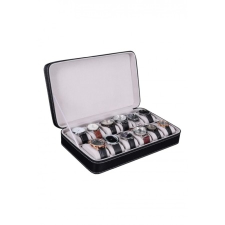 Cutie de ceasuri din piele ecologica HighLine Watch, pentru 10 ceasuri, pernute si interior din material moale, negru, 32x20 cm [1]