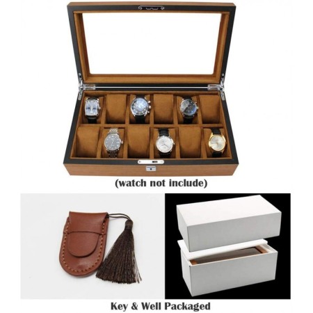 Cutie de ceasuri premium din lemn masiv, pentru 12 ceasuri, capac cu sticla DOTY [2]