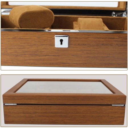 Cutie de ceasuri premium din lemn masiv, pentru 12 ceasuri, capac cu sticla DOTY [5]