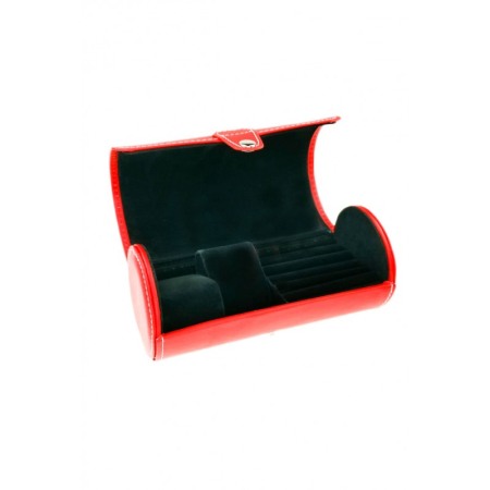 Organizatoare pentru ceasuri si bijuterii - Cutie de ceasuri si bijuterii cilindrica , culoare Rosie 19 Cm