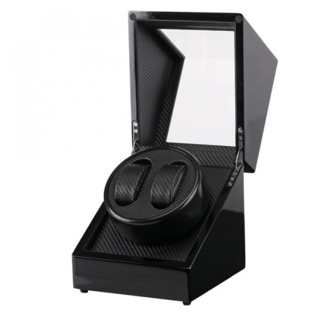 Cutie de culoare negru cu interior de carbon  Watch Winder,pentru 2 ceasuri automatice [0]