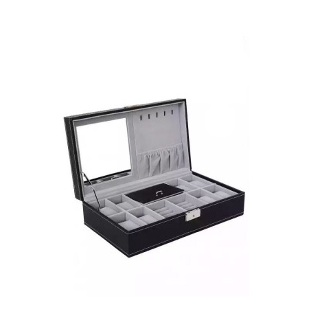 CUTII SI ORGANIZATORE - Cutie Depozitare 8 Ceasuri Si Accesorii Negru 2 In 1 cu oglinda interioara, negru mat , Doty