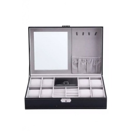 Cutie Depozitare 8 Ceasuri Si Accesorii Negru 2 In 1 cu oglinda interioara, negru mat , Doty [4]
