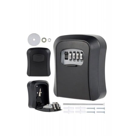 Cutie Metalica tip Seif, Depozitare Chei KeyUnlock Doty®, Cifru Mecanic, 9x11x4 cm, negru, accesorii incluse, de Perete, negru [5]