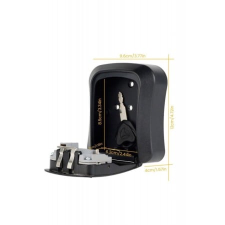 Cutie Metalica tip Seif, Depozitare Chei KeyUnlock Doty®, Cifru Mecanic, 9x11x4 cm, negru, accesorii incluse, de Perete, negru [3]