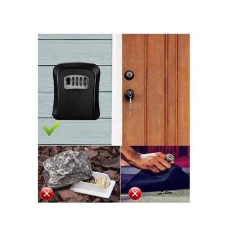 Cutie Metalica tip Seif, Depozitare Chei KeyUnlock Doty®, Cifru Mecanic, 9x11x4 cm, negru, accesorii incluse, de Perete, negru [6]