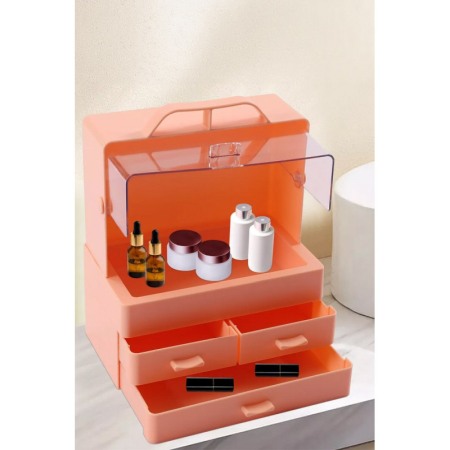 Cutie organizare si depozitare make-up sau produse de skincare BabySkin Doty®, 27x21x14 cm, crem rozaliu [2]