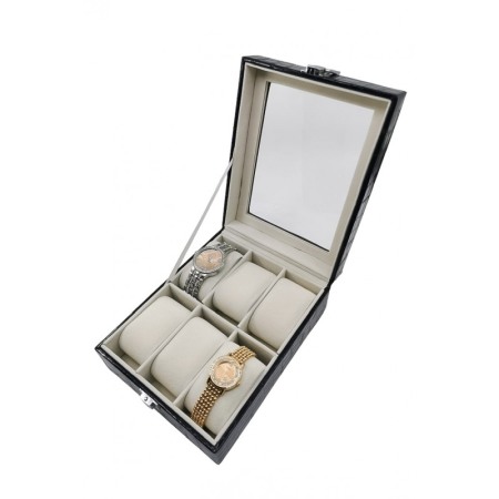 Cutie pentru 6 ceasuri LiaWatch Doty®, pernite interioare, capac cu sticla, piele ecologica croco, 20x16x7 cm [4]