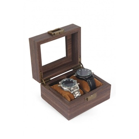 CUTII SI ORGANIZATORE - Cutie premium pentru 2 ceasuri ElevateWatch Doty®, din lemn/sticla, cu pernite incluse, 12x12x8 cm