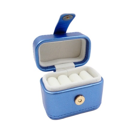 Cutiuta Sissy Rings, pentru transport inele, 4 spatii, piele ecologica, catarama aurie, 6x7x3 cm, albastru sidefat, Doty®️ [2]