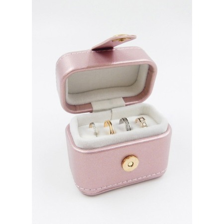 Cutiuta Sissy Rings, pentru transport inele, 4 spatii, piele ecologica, catarama aurie, 6x7x3 cm, roz antichizat, Doty®️ [4]
