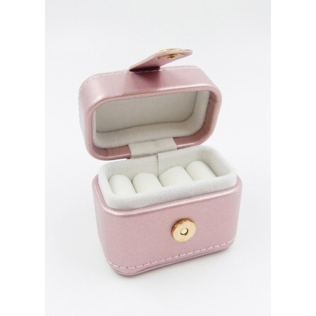 Cutiuta Sissy Rings, pentru transport inele, 4 spatii, piele ecologica, catarama aurie, 6x7x3 cm, roz antichizat, Doty®️ [1]
