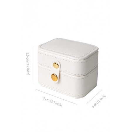 Cutiuta Sissy Rings, pentru transport inele, 4 spatii, piele ecologica, catarama aurie, eleganta, 6x7x3 cm, crem, Doty®️ [1]