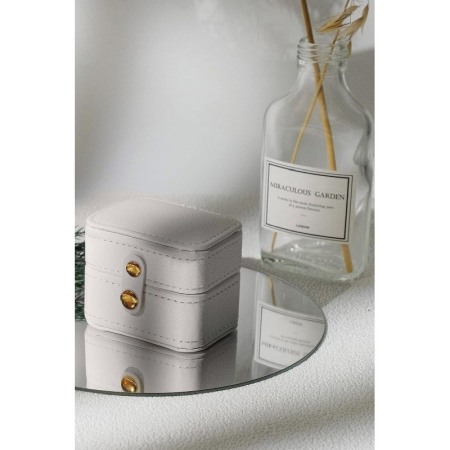 Cutiuta Sissy Rings, pentru transport inele, 4 spatii, piele ecologica, catarama aurie, eleganta, 6x7x3 cm, gri, Doty®️ [2]