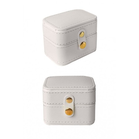 Cutiuta Sissy Rings, pentru transport inele, 4 spatii, piele ecologica, catarama aurie, eleganta, 6x7x3 cm, gri, Doty®️ [3]