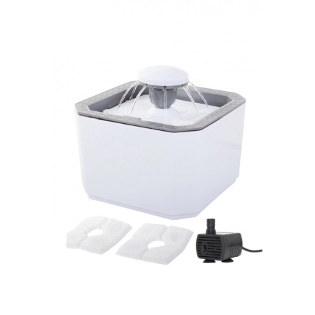 Boluri și distribuitoare de hrană și apă - Dispenser automat de apa PetFountain, tip fantana, 2 filtre incluse, adaptor inclus, alb/gri, Doty®️