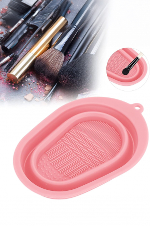 Aparate & Accesorii ingrijire personala - Dispozitiv manual de curatare pensule de machiaj BrushCleaner Basin Doty®, din silicon, cu 4 tipuri de striatii, tip cadita, portabil, pliabil, 15x10, roz pudra