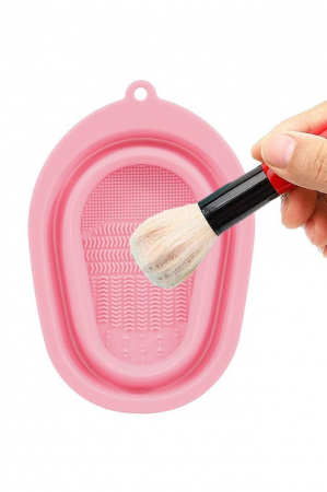 Dispozitiv manual de curatare pensule de machiaj BrushCleaner Basin Doty®, din silicon, cu 4 tipuri de striatii, tip cadita, portabil, pliabil, 15x10, roz pudra [6]