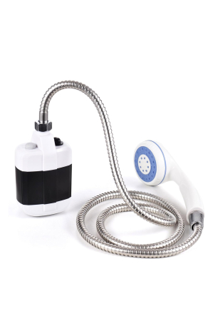 Dus portabil NomadFlow Doty®, reincarcabil, incarcare USB, cu ventuza si carlig pentru camping, gradina, exterior, furtun 1.5m, compact, USB, 2200mAh, alb/albastru [6]