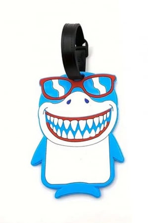 FUN GADGET - Eticheta pentru identificare bagaj TagMe Doty®, design creativ, model rechin, prindere sigura, 10x7 cm, silicon, albastru deschis