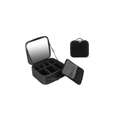 Geanta cosmetica AlwaysBeauty Doty®, cu oglinda inclusa, compartimentata, inchidere fermoar, 26x23 cm, negru [5]