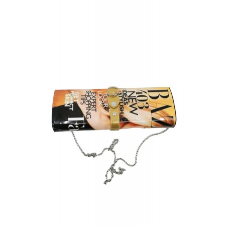 Acasa - Geanta tip plic MagazineStyle, imprimeu, lant inclus, eleganta, 25x12 cm, bej/negru